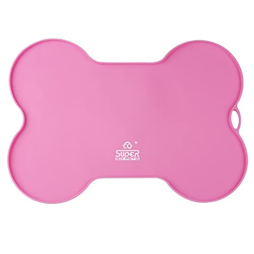 SUPERDESIGN Dog Food Mat Bowl Mat for Floors Waterproof Silicone Cat Dog Feeding Mat for Food and Water Pet Placemat Non Spill Puppy Dish Tray Non Slip Bone Shaped Small Medium Large