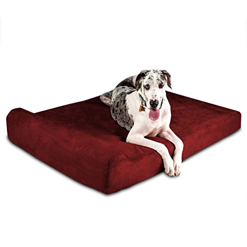 Big Barker Orthopedic Dog Bed w/Headrest - 7” Dog Bed for Large Dogs w/Washable & Chew-Resistant Microsuede Cover - Elevated Dog Bed Made in The USA w/ 10-Year Warranty (Headrest, Giant, Burgundy)