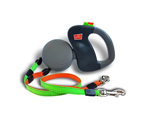 WIGZI (2) Two Dog Reflective Retractable Pet Leash – 360 Degree Zero Tangle Patent - Two Dogs Each up to 50 lbs and 10ft. Reflective Orange and Green Leads. Dual Locking