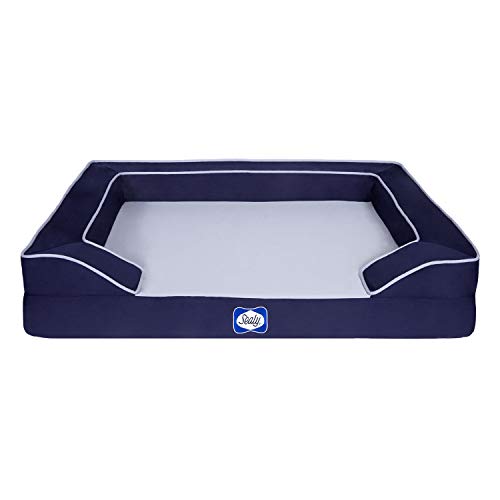 Sealy Lux Pet Dog Bed | Quad Layer Technology with Memory Foam, Orthopedic Foam, and Cooling Energy Gel. Machine Washable Cover. Medium, Navy