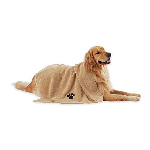 Bone Dry Pet Grooming Towel Collection Absorbent Microfiber X-Large, 41x23.5', Embroidered Taupe