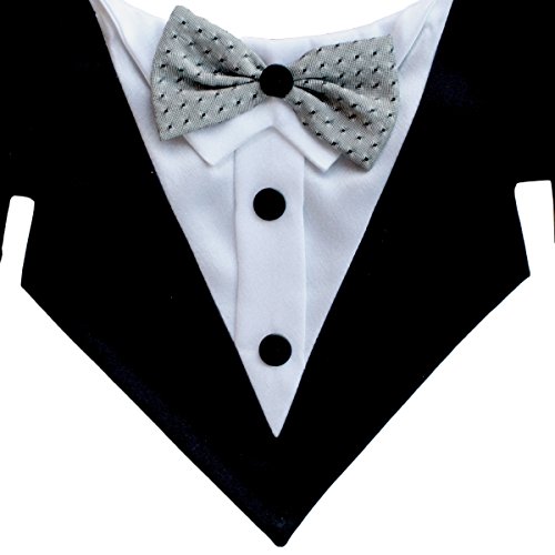 Tail Trends Formal Dog Tuxedo Dog Wedding Bandana with Silver Bow Tie (M)
