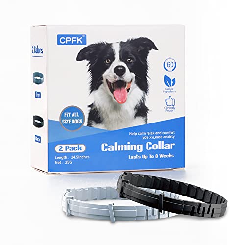 CPFK Dogs Calming Pheromone Collar 2 Pack Calm Anxiety Relief 60 Days Collar for Dog and Puppy Stress Reliever Relaxing Comfortable Collar Breakaway Design Gray Adjustable Size Up to 25 Inches