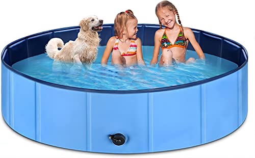 Kiddie Pool 71' x 12' JECOO Kid Pool Plastic Dog Pool for Extra Large Dogs Foldable Pet Bathing Tub Portable Outside Swimming Pool