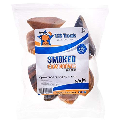 123 Treats - Smoked Flavored Cow Hooves (10 Count) 100% Natural Dog Dental Treats | Dog Beef Chew Hoof from