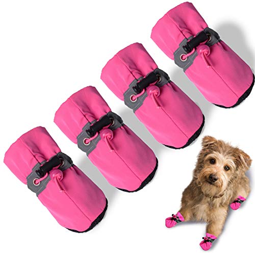 TEOZZO Dog Boots Paw Protector, Anti-Slip Winter Dog Shoes with Reflective Straps for Small Medium Dogs 4PCS