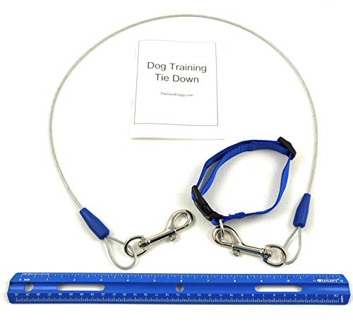 Dog Training Tie Out Cable, 3 Ft Begging Jumping Destructive Chewing Housetraining Counter Surfing Teething Puppy Potty Training Tether Chew Proof Cable (Tie-Down with Nylon Loop)
