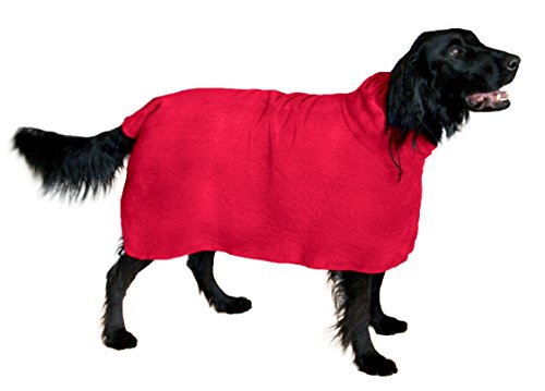 THE SNUGGLY DOG Easy Wear Dog Towel. Luxuriously Soft, Fast Drying 400gsm Microfiber. Soft Belt Included for a Warm Plush Dog Robe Small Red