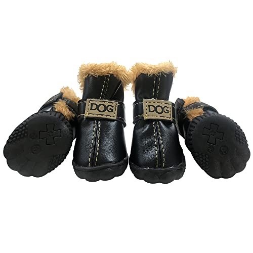 WINSOON Puppy Dog Shoes for Small Dogs Medium and Large Dogs，Dog Winter Boots，Pet Paw Protectors Covers, Snow Booties for Hiking Set of 4 (Size 1, Black)