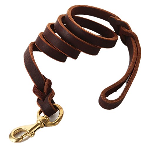 FAIRWIN Braided Leather Dog Leash 6 Foot - 5.6 Foot Dog Training Leash for Large Medium Small K9 Dogs (S:1/2' x5.6ft, Brown) 004