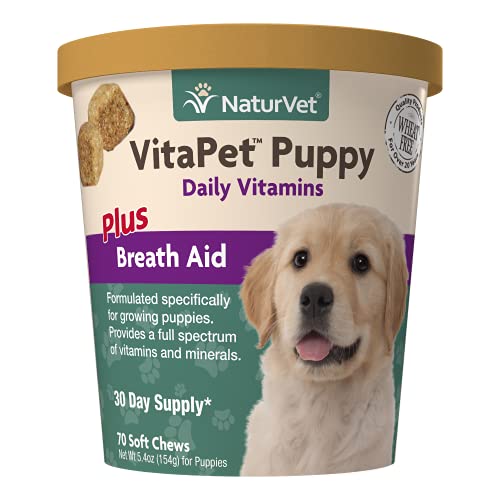 NaturVet – VitaPet Puppy Daily Vitamins for Dogs – Plus Breath Aid – Specifically Formulated to Provide Puppies with Essential Vitamins, Minerals, Amino Acids & Fatty Acids (70 Soft Chews)