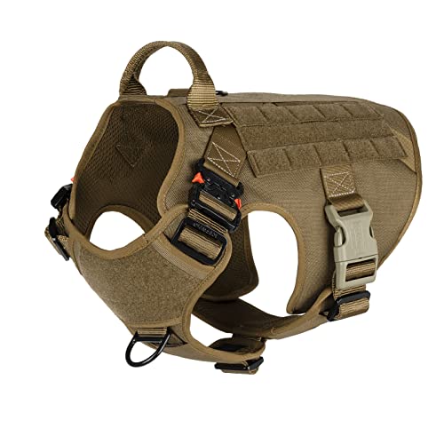 ICEFANG Tactical Dog Harness,Large Size, 2X Metal Buckle,Working Dog MOLLE Vest with Handle,No Pulling Front Leash Clip,Hook and Loop Panel
