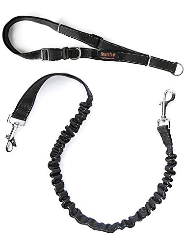 Mighty Paw Hands Free Dog Leash | Premium Runners Pet Lead and Adjustable Hip Belt. Lightweight Reflective Bungee System for Training, Walking, Jogging, Hiking and Running. (Black, 36 inch)