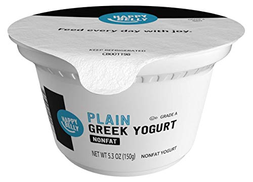 Amazon Brand - Happy Belly Plain Greek Non Fat Yogurt, 5.3 Ounce