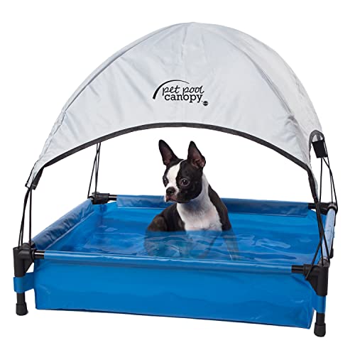 K&H Pet Products Pet Pool and Canopy, Collapsible Dog Swimming Pool, Outdoor Portable Bath Tub, Medium 25 x 32, Gray