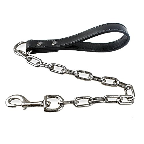 Didog 28 inch Length Heavy Duty Anti-bite Dog Giant Chain Leash with Leather Handle