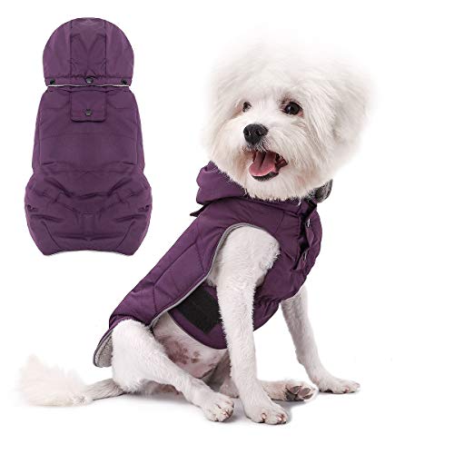 VOOPET Warm Dog Jacket, Snowproof Windproof Waterproof Dog Winter Coat for Cold Weather - Soft Fleece Lining and Warm Thick Padded Dog Snow Coat with Detachable Hood for Puppy Small Medium Dogs