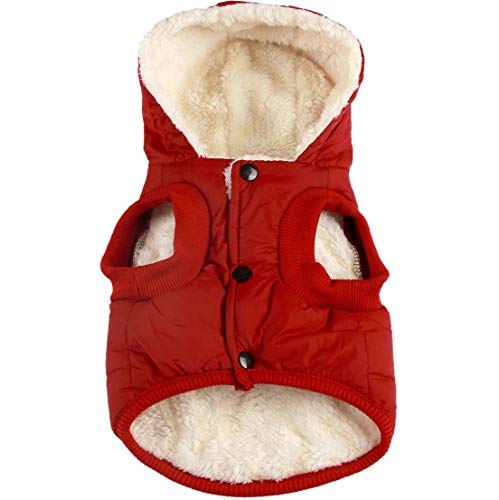Vecomfy Fleece Lining Extra Warm Dog Hoodie in Winter for Large Dogs Jacket Pet Coats with Hooded,Red XL