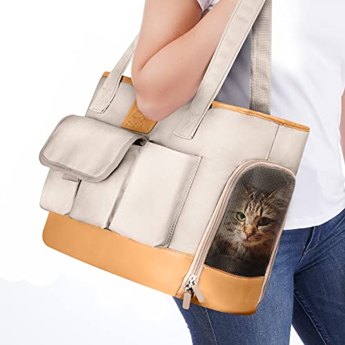 Johomviin Dog Carrier, Cat Carrier, Pet Carrier, Foldable Waterproof Premium PU Leather Oxford Cloth Dog Purse, Portable Tote Bag Carrier for Small to Medium Cats and Small Dogs
