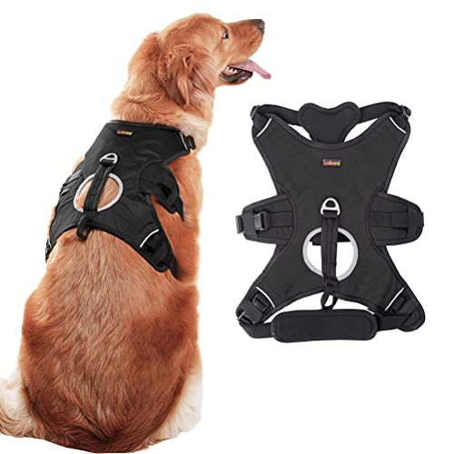 Escape Proof Large Dog Harness - Outdoor Reflective Adjustable Vest with Durable Handle and Leash Ring for Medium Large Dogs Training Walking Hiking, Black M
