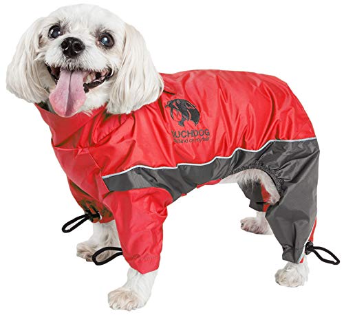TOUCHDOG 'Quantum-Ice' Full Body Bodied Adjustable and 3M Reflective Pet Dog Coat Jacket w/ Blackshark Technology, Small, Red, Charcoal Grey