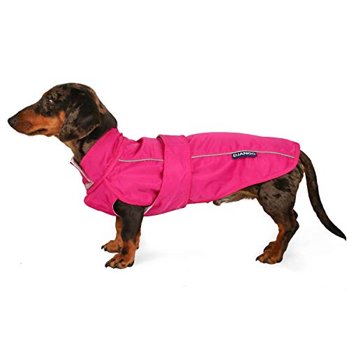 DJANGO City Slicker All-Weather Dog Jacket & Water-Repellent Raincoat with Reflective Piping (Medium, Cerise Pink)
