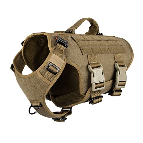 ICEFANG Tactical Dog Operation Harness with 6X Buckle,Dog Molle Vest with Handle,3/4 Body Coverage,Hook and Loop Panel for ID Patch,No Pulling Front Clip (M (25'-31' Girth), Coyote Brown)