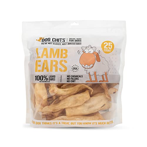 Dog Chits Lamb Ears Dog and Puppy Treats - All Natural Grain and Chemical Free Training Chews - High Protein and Low Fat - Supports Dental Health - Made in The USA - 25 Pack