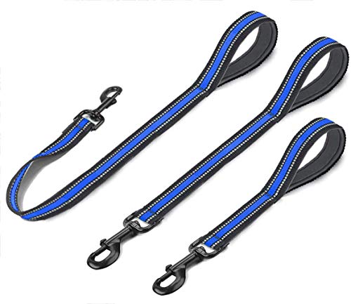 Cymiler Short Dog Leash,3 Sizes Nylon Short Traffic Leash with Padded Handle,Dog Short Training Leash with Highly Reflective Threads for Small Medium Large Dogs (Wide-Blue-New)