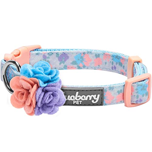 Blueberry Pet Made Well Lovely Floral Print Adjustable Dog Collar in Lavender with Detachable Flower Accessory, Small, Neck 12'-16'