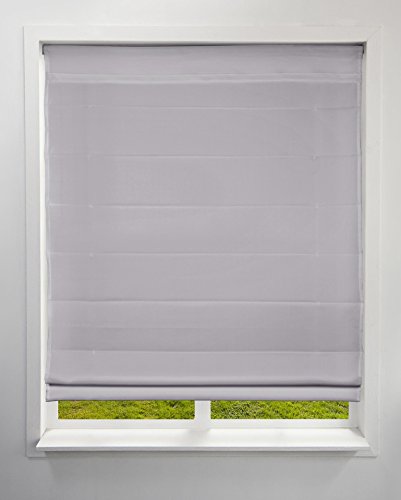 Clearance - Arlo Blinds Light Filtering Fabric Roman Shades, Color: Grey, 26.5' W x 60' H, Cordless Lift Window Blinds