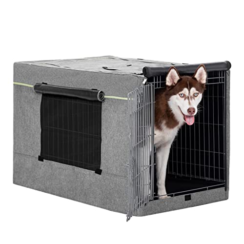Petsfit Double Doors Dog Crate Cover, Fits 36 Inches Wire Crate Kennel, Grey