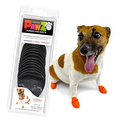 PawZ Dog Boots - Rubber Dog Booties - Waterproof Snow Boots for Dogs - Paw Protection for Dogs - 12 Dog Shoes per Pack (Black, X-Small)