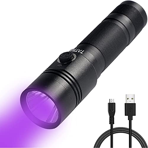 TATTU U1 UV Flashlight Rechargeable 395nm Black Light Torch Blacklight 5W Ultraviolet LED Lamp with Micro USB Charging Cable