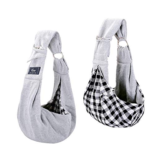 Cuby Dog and Cat Sling Carrier – Hands Free Reversible Pet Papoose Bag - Adjustable - Soft Pouch and Tote Design – Suitable for Puppy, Small Dogs, and Cats for Outdoor Travel（Grey）