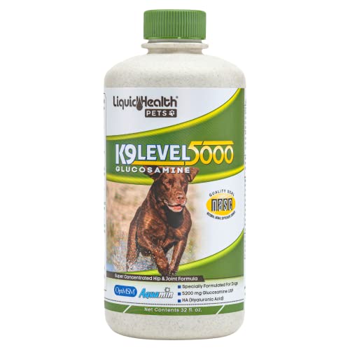 LIQUIDHEALTH 32 Oz K9 Liquid Glucosamine for Dogs Level 5000 with Glucosamine Chondroitin, Dogs MSM, Boswellia Serrata – Dog Hip and Joint Health, Dog Vitamins for Dog Joint Pain, Dog Joint Oil