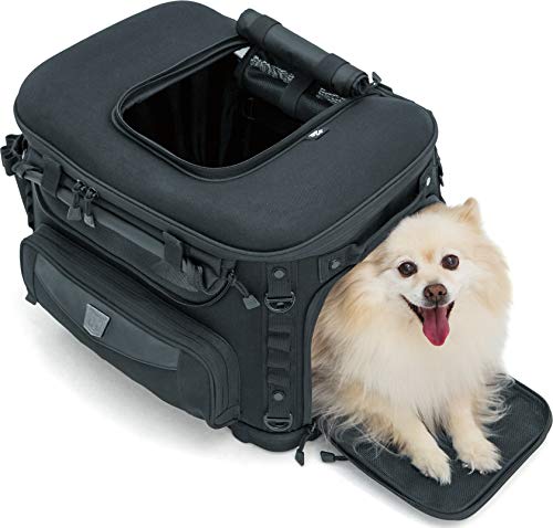 Kuryakyn 5288 Grand Pet Palace: Portable Weather Resistant Motorcycle Dog/Cat Carrier Crate for Luggage Rack or Passenger Seat with Sissy Bar Straps, Black 35 lbs Capacity