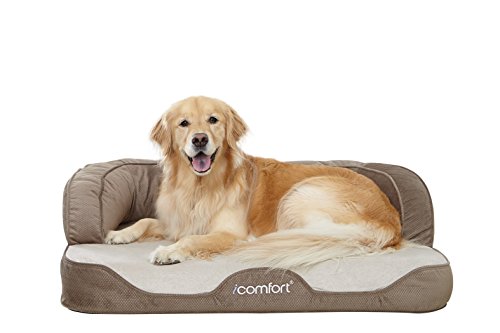 iComfort Sleeper Sofa Pet Bed with Dual Action Cool Effects Gel Memory Foam, Large, Tan