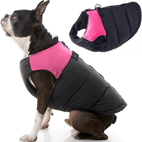 Gooby Padded Vest Dog Jacket - Pink, Large - Warm Zip Up Dog Vest Fleece Jacket with Dual D Ring Leash - Winter Water Resistant Small Dog Sweater - Dog Clothes for Small Dogs Boy and Medium Dogs