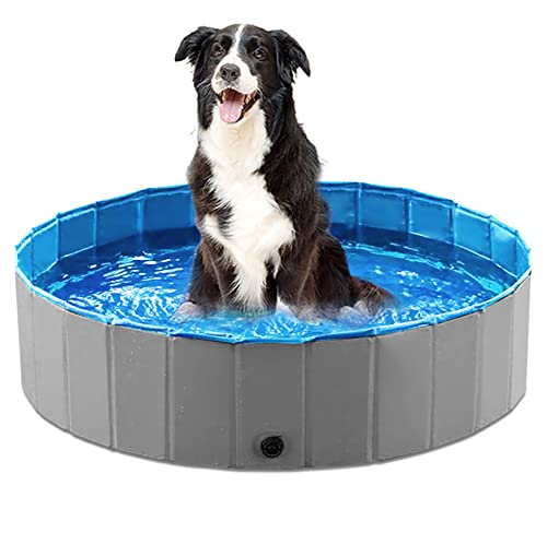 Jasonwell Foldable Dog Pet Bath Pool Collapsible Dog Pet Pool Bathing Tub Kiddie Pool for Dogs Cats and Kids (32inch.D x 8inch.H, Grey)
