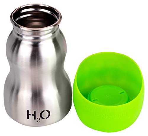 H2O4K9 Stainless Steel Dog Water Bottle and Travel Bowl, Small, 270 ml, Lime Green
