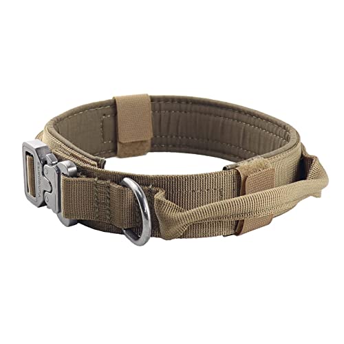 Yunlep Adjustable Tactical Dog Collar Military Nylon Heavy Duty Metal Buckle with Control Handle for Dog Training(L,Coyote Brown)