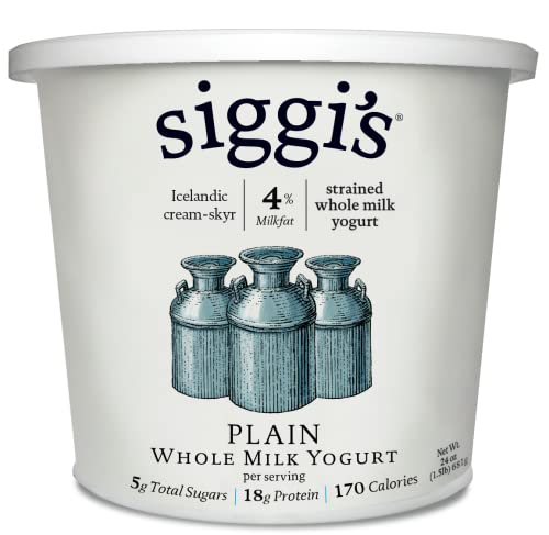 Siggi’s Icelandic Strained Whole Milk Yogurt, Plain, 24 OZ. – Thick, Protein-Rich Yogurt Snack