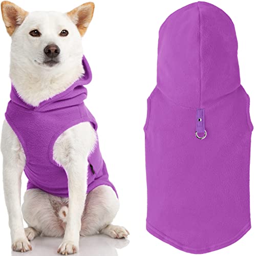 Gooby Fleece Vest Hoodie Dog Sweater - Purple, X-Small - Warm Pullover Dog Hoodie with O-Ring Leash - Winter Hooded Small Dog Sweater - Dog Clothes for Small Dogs Boy or Girl, and Medium Dogs