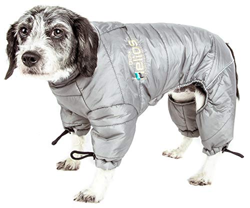 DOGHELIOS 'Thunder-Crackle' Full-Body Bodied Waded-Plush Adjustable and 3M Reflective Pet Dog Jacket Coat w/ Blackshark Technology, Medium, Grey