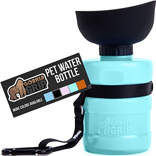 Gorilla Grip Leak Proof Portable Dog Water Bottle, Multifunction Design with Bowl Cap, Food Grade Silicone, Dogs Drink Dispenser, for Puppy Walks, Traveling, Keep Pets Hydrated, 12oz, Sea Green