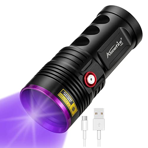 ALONEFIRE H42UV 36W 365nm UV Flashlight USB Rechargeable Ultraviolet Blacklight Torch Black Light Pet Urine Detector for Resin Curing, Fishing, Scorpion with UV Protective Glasses, 4xBattery Included