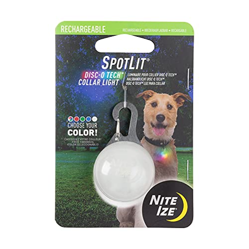 Nite Ize, Inc. PSLGSR-07S-R6 Nite IZE SpotLit, Clip Choose-Your-Color and Flashing Pet Safety Light Dog Collar, Disc-O Tech-Rechargeable