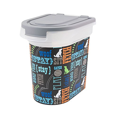 Paw Prints 15 Pound Pet Airtight Food Storage Container, Wordplay Design, Includes Snap-in 1 Cup Measured Scoop, 12.5 x 9.75 x 13.38 Inches, 37715