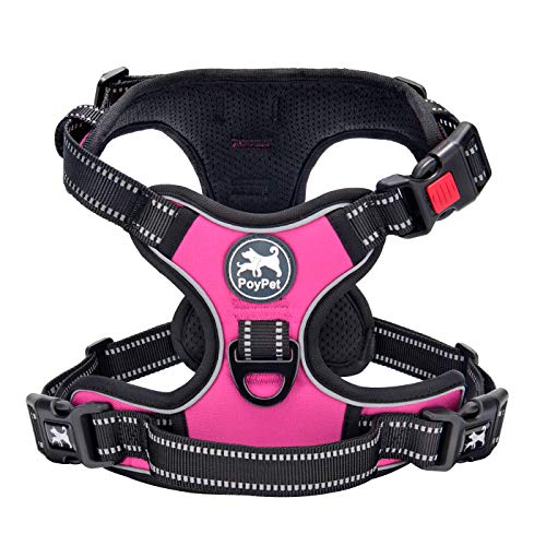 PoyPet Dog Harness No Pull, Reflective Adjustable No Choke Pet Vest with Front & Back Clips, Soft Padded and Control Training Handle for Large Dogs(Pink,XL)